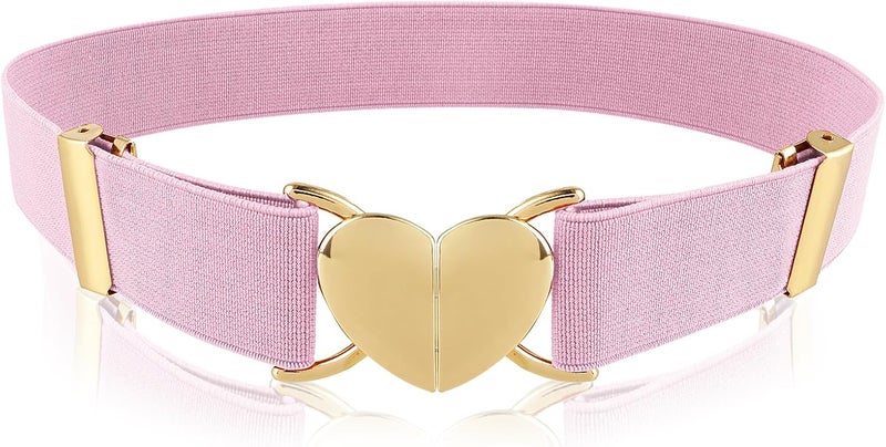 Andibro Heart Elastic Waist Belts for Girls, Adjustable Woven Stretch Belt Fashion Metal Heart Buckle Waistband for Women - Image 1